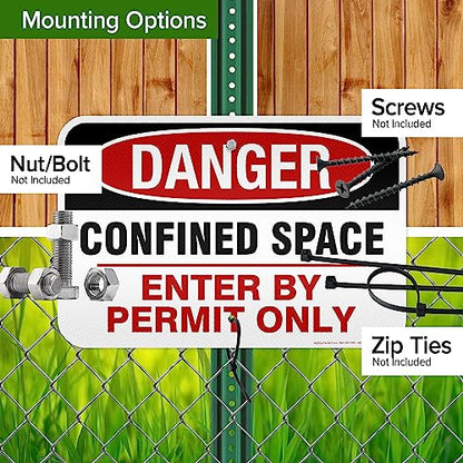 Danger Confined Space Enter By Permit Only Sign, 12x18 Inches, 3M EGP - size: 12x18 - Aluminum Reflective