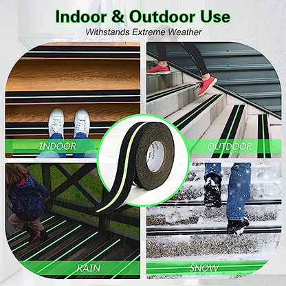 S&X Anti Slip Tape 2in x 60ft Grip Tape for Stairs, Ramps, Glow-in-the-Dark - color: Black/Glow-in-the-Dark, size: 2" X 60'