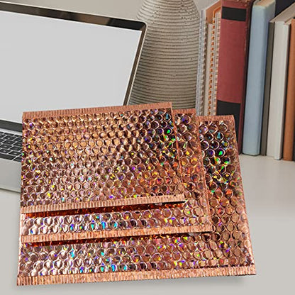 50 Pcs Metallic Bubble Mailers,Holographic Bubble Mailers,Poly Padded Envelopes,Waterproof Self Seal Adhesive Shipping Bags,Holographic Envelopes for Mailing,Packing,Small Business,Thicken (Rose Gold)