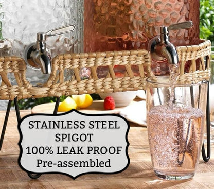 1.5 Gallon Glass Drink Dispenser for Parties 3 PACK Beverage Dispensers with Stand, Glass Water Jug Dispenser, with 18/8 Stainless Steel Spigot, Great for Party, Wedding, Picnic, BBQ Wicker Design - color: Clear - 1.5 Gallon 3 Pack