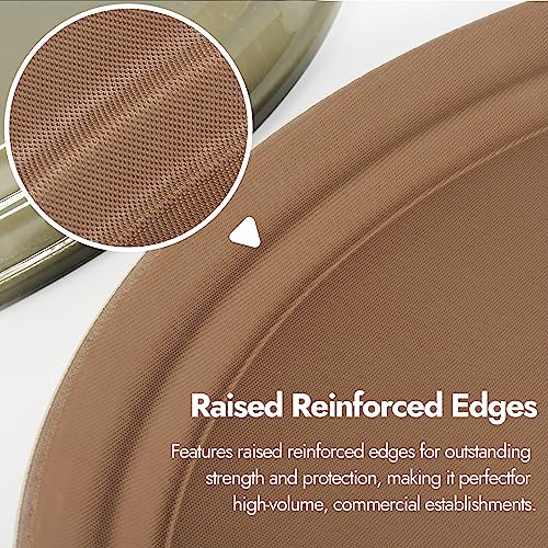CURTA 2-Pack Restaurant Grade Non-Slip Tray, NSF, Oval 19-Inch x 23-Inch, Plastic Rubber Lined Round Serving Tray, Brown - color: Brown-oval, size: 23 Inch x 19 Inch x 1 Inch