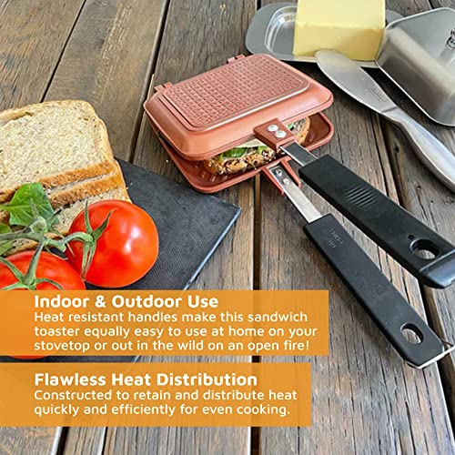 Jean-Patrique Stovetop Panini Grill Press Sandwich Maker, Copper – Ceramic Nonstick Grilled Cheese Maker with Handles - Indoor & Outdoor Double-sided Sandwich Toaster - color: Copper