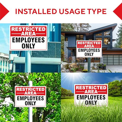 Restricted Area Employees Only Signs Outdoor - Rust Free Aluminium Metal No Entry Sign, UV Protected, Waterproof, Weather Resistant, Durable Ink and Easy to Install & Read - 2 Pre-drilled Holes (Pack of 1, 8"x12") - color: Pack of 1, size: 8"x12"