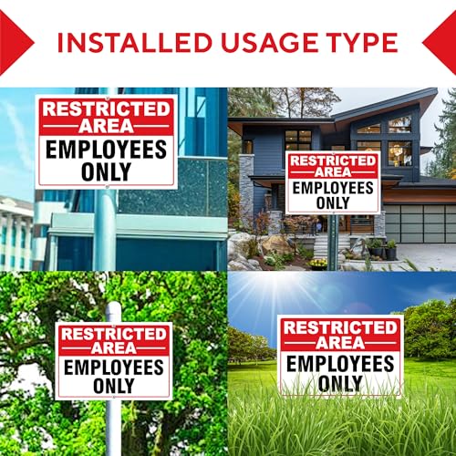 Restricted Area Employees Only Signs Outdoor - Rust Free Aluminium Metal No Entry Sign, UV Protected, Waterproof, Weather Resistant, Durable Ink and Easy to Install & Read - 2 Pre-drilled Holes (Pack of 1, 12"x18") - color: Pack of 1, size: 12"x18"