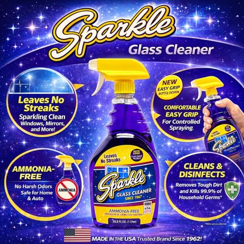 Sparkle Ammonia-Free Glass Cleaner Refill, Heavy Duty Streak-Free Window & Mirror Cleaner Spray, Original Formula, 2L Bottle (Pack of 1) - size: 67.6 Fl Oz (Pack of 1)