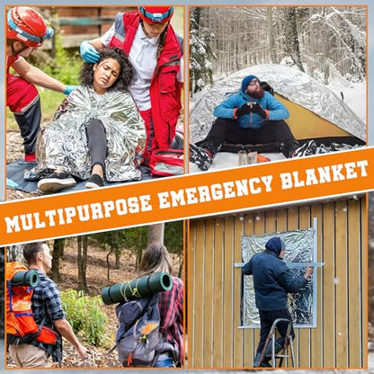 24 Pack Emergency Blankets - Mylar Thermal Space Blankets for Survival and Protection - Ideal for Camping, Outdoors, Hiking, Rescue, Marathons - size: 24 PACK