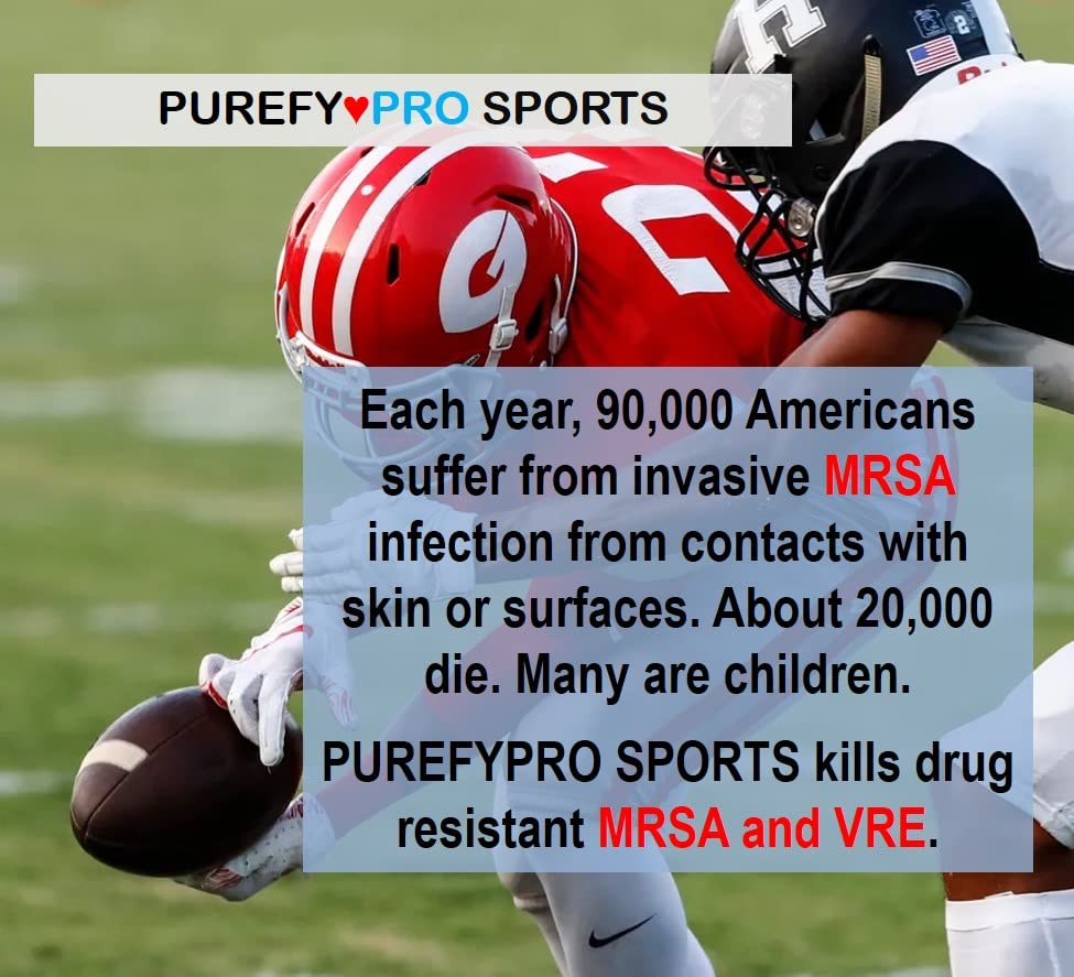 Purefypro Sports Equipment Disinfectant Spray (16oz, 2pk) Kills 99.9999% MRSA, HIV, Athlete Foot Fungus, Virus, Fungi. No Residue. Great For Sports Pads, Yoga Mats, Shoes, Boxing Gloves, Gym Equipment