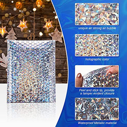 50 Pcs Bubble Mailers 3 Sizes, Bubble Shipping Envelopes, Glitter Silver - color: Glitter Silver