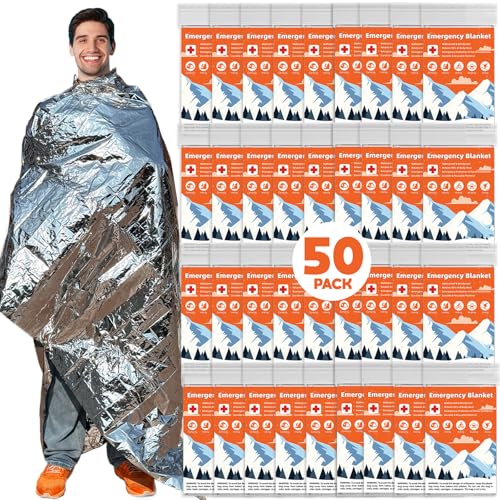 Emergency Mylar Blankets, Survival Space Blanket, 50 Pack - color: Silver-50 Pcs