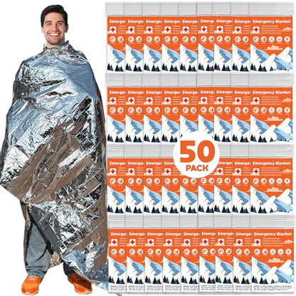 Emergency Mylar Blankets, Survival Space Blanket, 50 Pack - color: Silver-50 Pcs