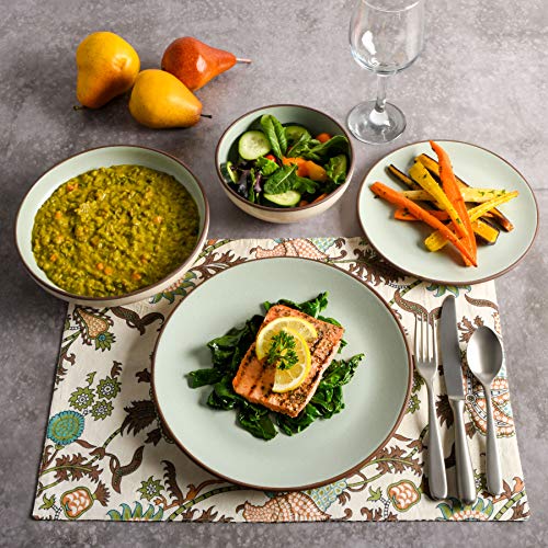 Gibson Elite Contempo Classic 16-Piece Double Bowl Dinnerware Set, Service for 4 – Mint Stoneware Plates and Bowls - color: Mint (Contempo Classic)