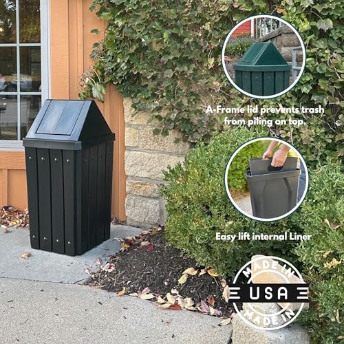 Commercial Trash Can Swing Top Lid - Outdoor Garbage Can - color: Black, size: 32 Gallon Square