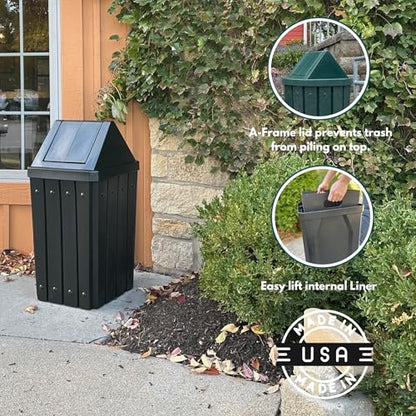 Commercial Trash Can Swing Top Lid - Outdoor Garbage Can - color: Brown, size: 32 Gallon Square Slatted
