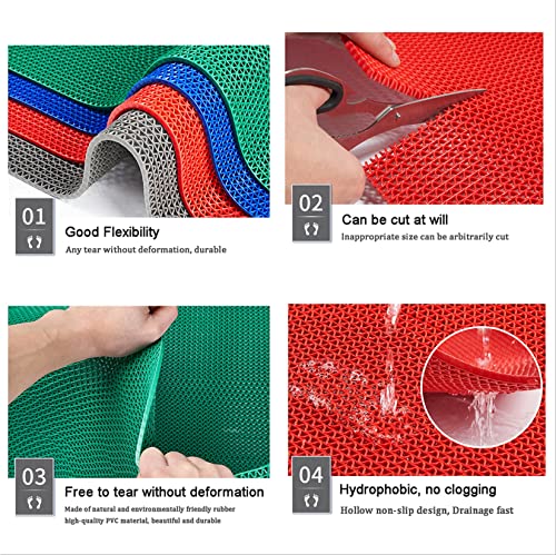Drainage Non Slip Flooring Mats Swimming Pool Bathroom Anti-Fatigue Rubber Matting 3x10 Ft Heavy Duty Commercial Anti Slip Floor Mats for Garage Restaurant Sauna SPA,Red,0.9×3M - color: Red