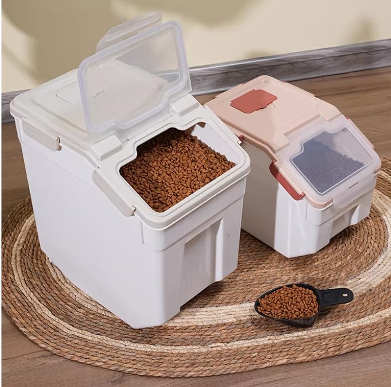 Large Flour Storage Container 25lb, 4 Pack Airtight Rice Storage Containers with Wheels Seal Locking Lid, Measuring Cup, Scoop, BPA Free Dry Food Bin for Sugar, Beans, Grain - Grey - color: 4Pcs 25LB Grey