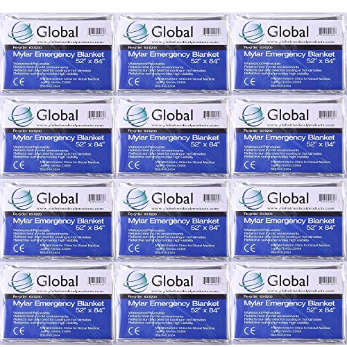 Emergency Mylar Thermal Blankets - Pack of 12 | Survival Space Fire Blankets for Outdoor Adventures, Marathons, First Aid | Waterproof & Windproof