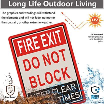 2 Pack Fire Exit Do Not Block Door Keep Clear at All Times Signs 14x10 Inches Fire Exit Safety Sign Do Not Block Sign Metal Reflective Sturdy Rust Aluminum Weatherproof Easy to Install