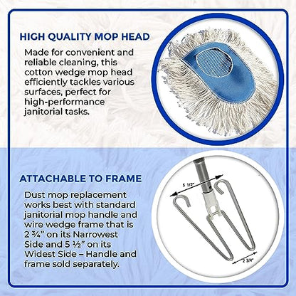Nine Forty Heavy Duty, Industrial-Strength Cotton Wedge Dust Mop Head - Home & Commercial Hardwood Floor Cleaning - Designed for High-Performance Janitorial & Housekeeping Tasks