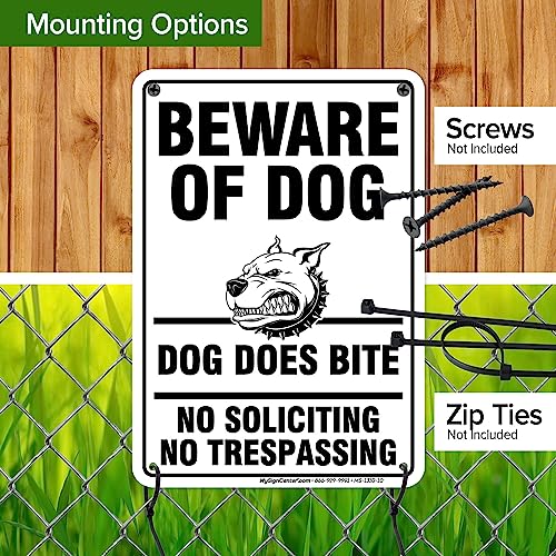 Beware of Dog, Dog Does Bite No Soliciting No Trespassing Sign, 7x10 - size: 7x10 - Aluminum