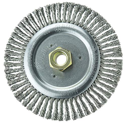 Weiler 09500 Roughneck Jr. 6" Root Pass Weld Cleaning Brush, .020" Stainless Steel Wire Fill, 5/8"-11 UNC Nut, Made in the USA - size: 56 Knots