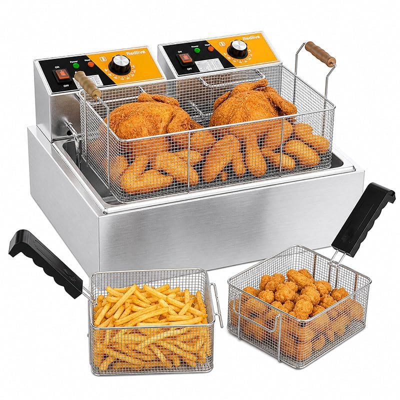 Electric Deep Fryer 3400W Hot 22.6QT/24L Commercial Deep Fryers with 3 Baskets Countertop Oil Fryer for Restaurant Use and Home Kitchen with One - Touch Switch & Temperature Contro - size: R-83S