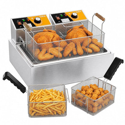 Electric Deep Fryer 3400W Hot 22.6QT/24L Commercial Deep Fryers with 3 Baskets Countertop Oil Fryer for Restaurant Use and Home Kitchen with One - Touch Switch & Temperature Contro - size: R-83S