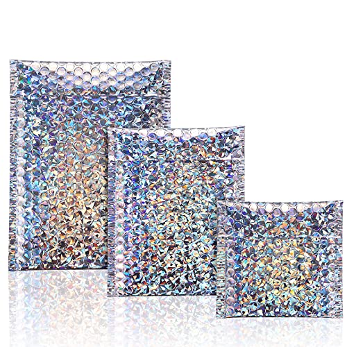 50 Pcs Bubble Mailers 3 Sizes, Bubble Shipping Envelopes, Glitter Silver - color: Glitter Silver