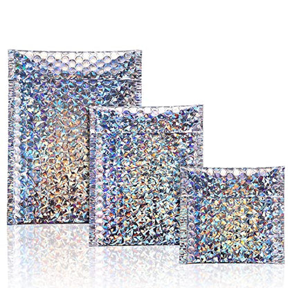 50 Pcs Bubble Mailers 3 Sizes, Bubble Shipping Envelopes, Glitter Silver - color: Glitter Silver