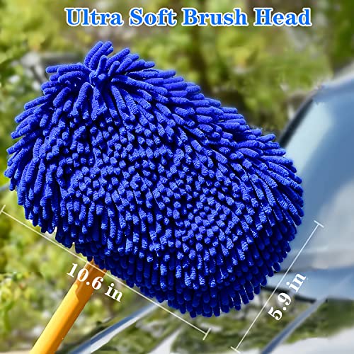 MVEQRRN 15°Curved Chenille Car Wash Brush Mop with Long Handle(Blue) - color: Blue-003