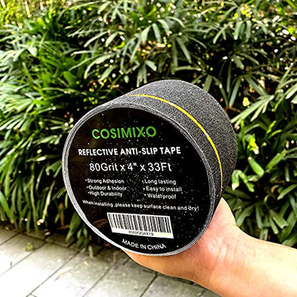 COSIMIXO 4" x 33FT Anti Slip Tape with Reflective Stripe,Premium Grip Tape Non Slip Stair Treads Tape,Non Skid Tape, High Traction Adhesive for Stairs Step Black/Yellow - color: Black/Yellow, size: 4Inch x 33Ft