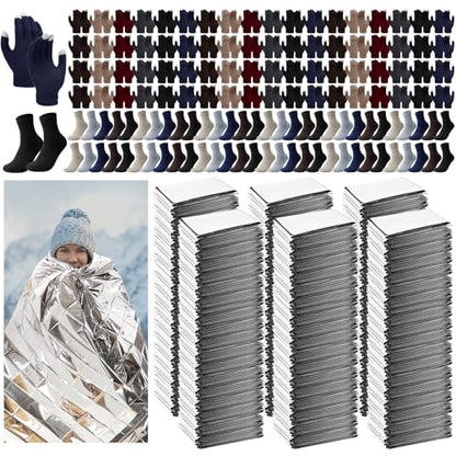180 Pcs Bulk Emergency Blankets Winter Socks Gloves, Multi-Color - color: Multicolor