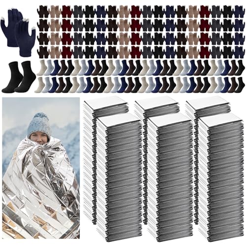 180 Pcs Bulk Emergency Blankets Winter Socks Gloves, Multi-Color - color: Multicolor