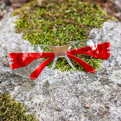 BISON LIFE Clear/Red Safety Glasses for Men & Women, ANSI Z87.1, 12 Pack - color: Clear/Red