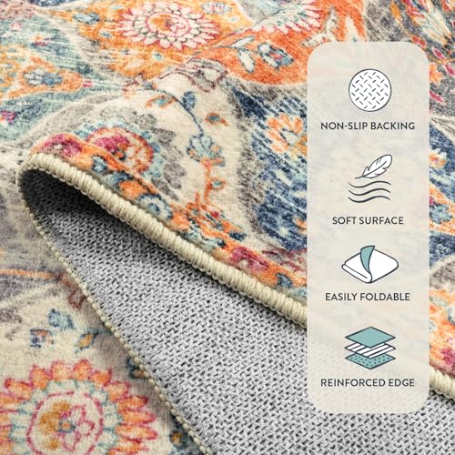 Lahome Washable Rugs for Entryway, 2x3 Kitchen Rugs Non Slip Washable - color: Burnt Orange/Teal Multi, size: 2' X 3' (Rectangular)