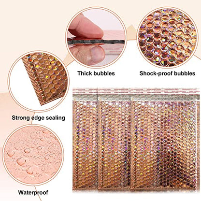 30 Pcs Holographic Bubble Mailers,Poly Padded Envelopes,11 X 7 Inch - color: Rose Gold