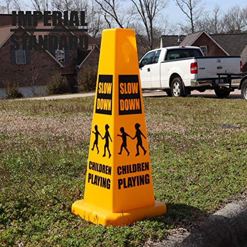 Imperial Standard Children Playing Cone (2 Pack) - Children At Play Sign - Four-Sided Slow Down Kids Cones - Child At Play Signs - Drive Slow/Kid Alert Sign - style: 2 Pack