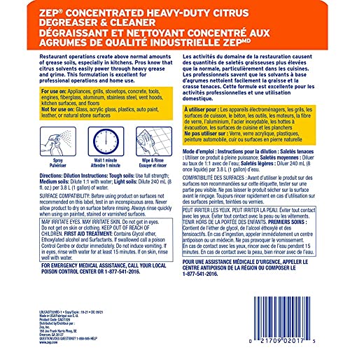 Zep Heavy-Duty Citrus Degreaser and Cleaner - 32 Ounce (Case of 4) CACIT324 - Restaurant Grade Degreaser and Cleaner Removes Oil, Grease, Adhesive, and Kitchen Soil