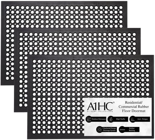 A1 Home Collections Anti Fatigue Mat, 0.6" Thick Heavy Duty Rubber Floor Mat with Drainage Holes - Non-Slip Kitchen, Bar & Restaurant Mat, 24x36 in (3 Pack) - size: 3 Pack - 36"L x 24"W x 0.6"Th