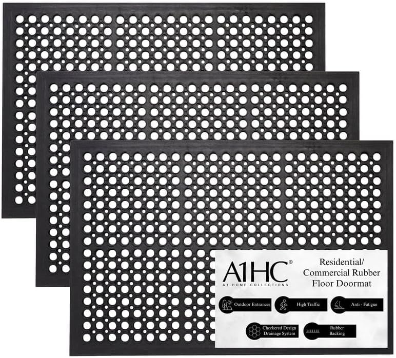 A1 Home Collections Anti Fatigue Mat, 0.6" Thick Heavy Duty Rubber Floor Mat with Drainage Holes - Non-Slip Kitchen, Bar & Restaurant Mat, 32x47 in (3 Pack) - size: 3 Pack - 47"L x 32"W x 0.6"Th