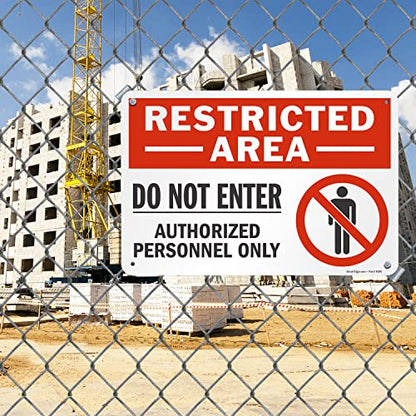 SmartSign 12 x 18 inch “Restricted Area - Do Not Enter, Authorized Personnel Only” Metal Sign with Symbol, 63 mil Laminated Rustproof Aluminum, Red, White and Black, Made in USA - style: 12" x 18" - Aluminum