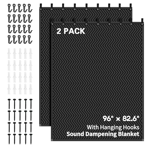 2 PCS Large Sound Dampening Blanket,96" x 80" Sound Absorbing Studio,Noise Cancelling Studio Acoustic Blanket/Light Blocker/Moving Curtain - size: 2 PACK