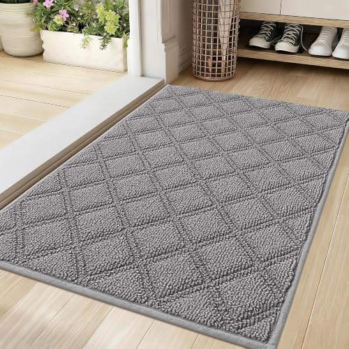 BEQHAUSE Dirt Trapper Door Mat 20" x 32" Non-Slip Washable, Grey - color: Grey, size: 20" X 32" (Rectangular)