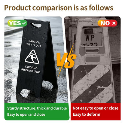 Bilingual Caution Wet Floor Sign, Foldable A-Frame Stand Commercial Grade - color: black