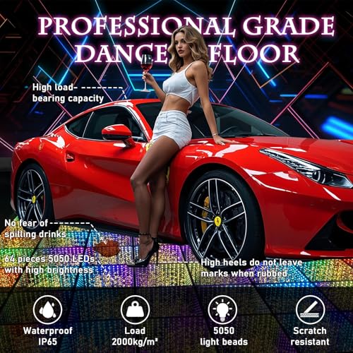 Dance Floor Stage Lights Tempered Glass Infinity Mirror Panel 3D Effect Led Dance Floor for Wedding Party Customizable (Stars-Magnetic, 36PCS(9.8FTX9.8FT)) - size: 36PCS(9.8FTX9.8FT), style: Stars-Magnetic