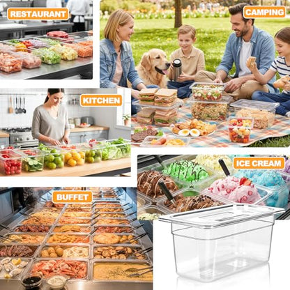 West Bay 6-Pack 1/3 Size 6''Deep NSF Polycarbonate Food Pans with Lids - color: 6" Deep 6 Pack, size: 1/3