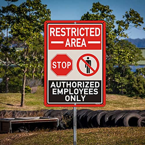 2 Pack Restricted Area Sign Authorized Employees Only 14 x 10 Inches Stop Do Not Enter Metal Reflective Rust Aluminum Weatherproof UV Protected Easy Mounting Indoor Outdoor Use