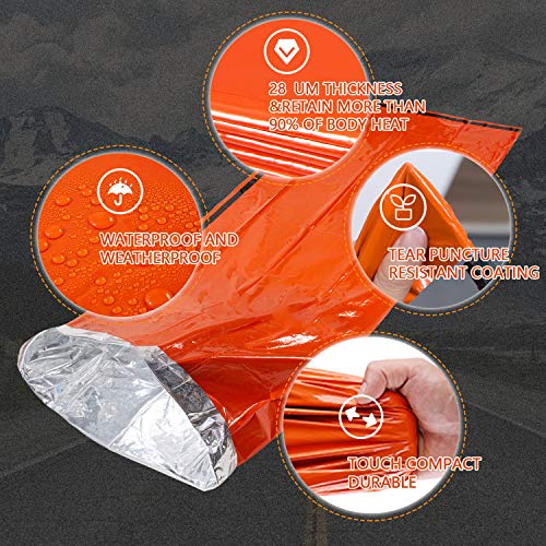Emergency Sleeping Bag Survival Bivy Sack Use as Emergency Blanket Lightweight Survival Gear for Outdoor Hiking Camping Keep Warm After Earthquakes, Hurricanes and Other disasters - color: Orange Set