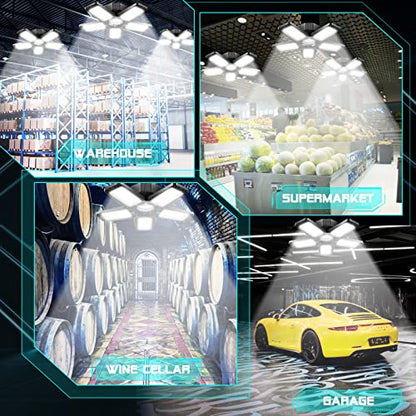 Garage Lights - 160W 16000LM 6500K Screw in LED Garage Lights 5+1 Deformable Panels for Basement, Workshop, Attic,E26/E27, Black(1)