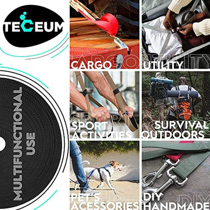 TECEUM Webbing Strap, 3/4" to 2", 10-50 Yds, Multi-Color Heavy Duty Tape - color: Black, size: 1"- 25 yards