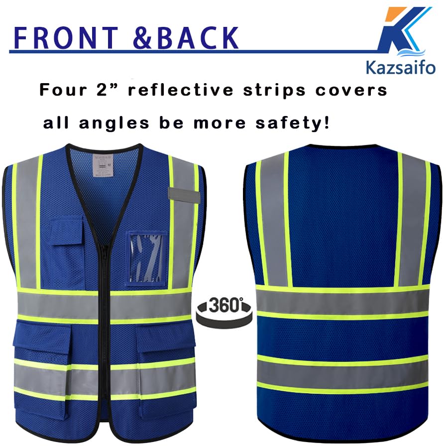 Hi Vis Reflective Safety Vest for Men Women,Meets ANSI/ISEA - color: Blue, size: Large